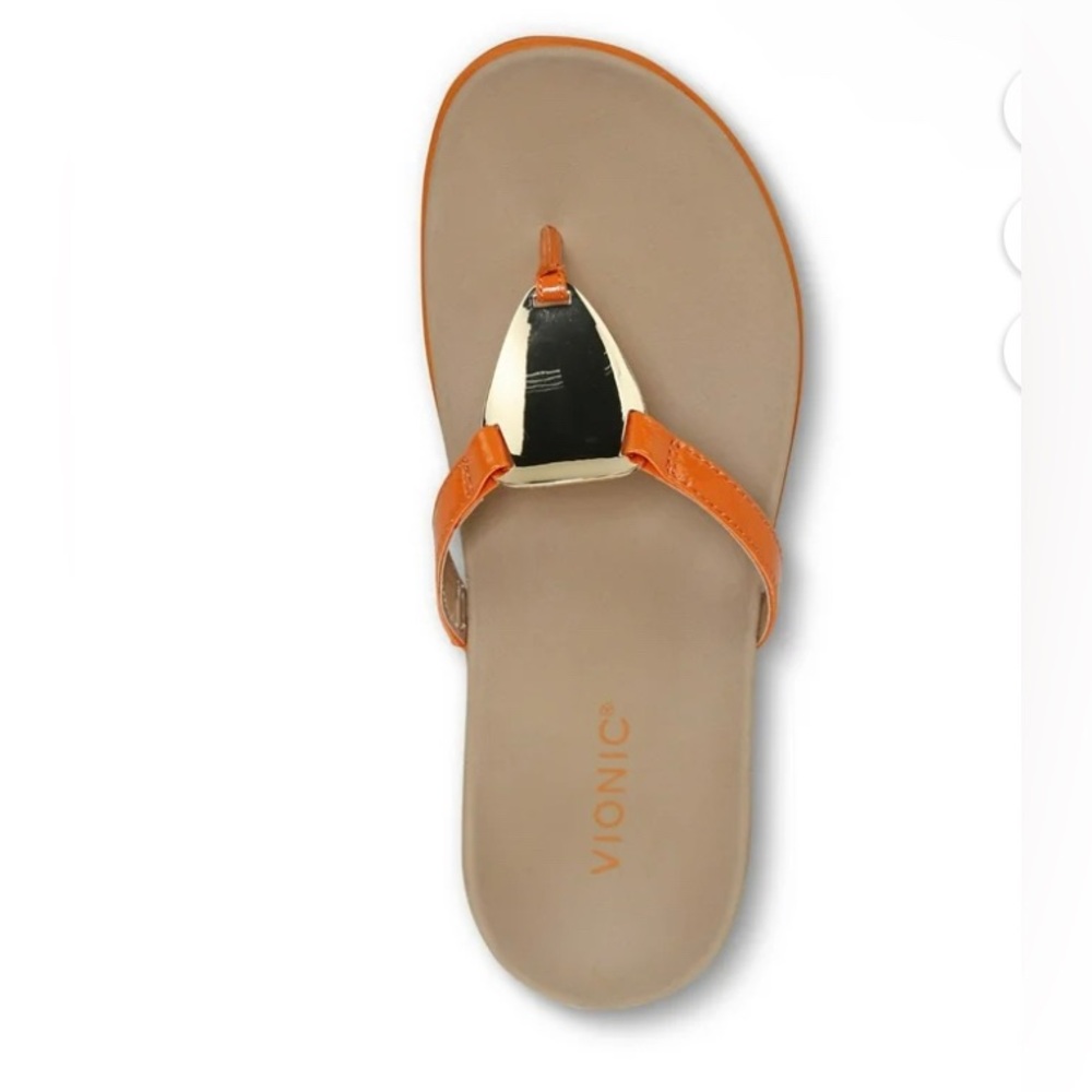 Vionic Raysa Women's Toe Post Sandal Orange Sandals Gold Accent Size 9 NEW